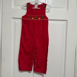 18-24 Month Christmas Jon Jons Red Longalls Trees Presents Outfit One Piece